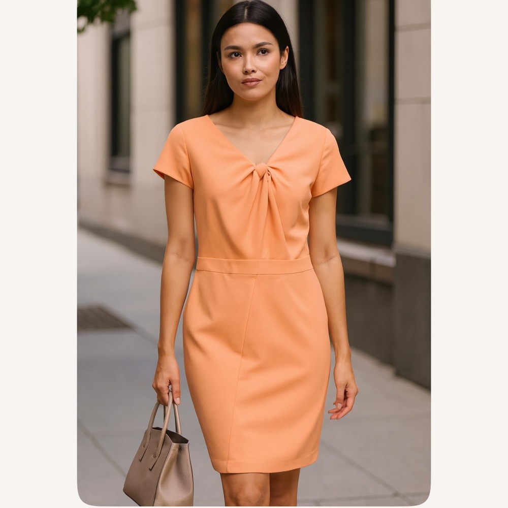 TAHARI ARTHUR S. LEVINE Peach Orange Cap Sleeve Scuba Knit Dress Size 10 Women's